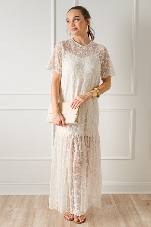 Floral Lace Tulle Maxi, Cream