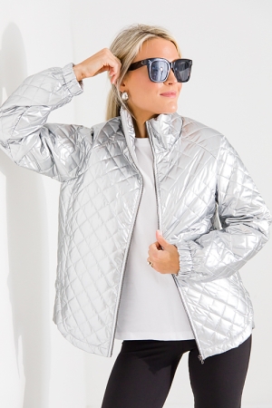 Metallic Quilted Jacket, Silver