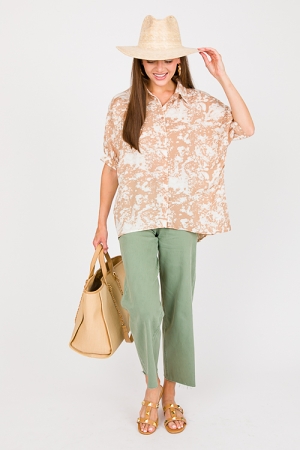 Dye Print Button Up, Taupe