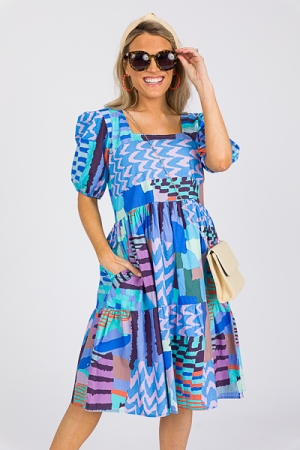 Aria Tiered Dress, Blue