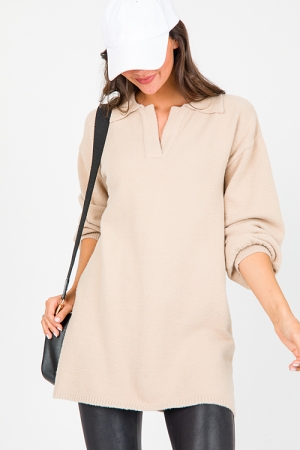 Collar Sweater Dress, Taupe