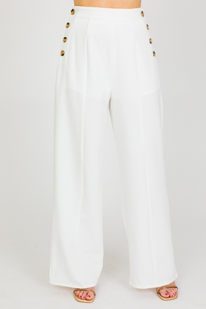 Tortoise Button Pants, White