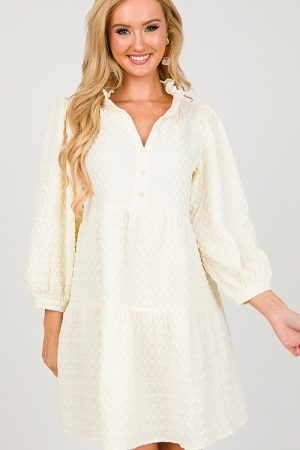 Texture Checks Dress, Cream