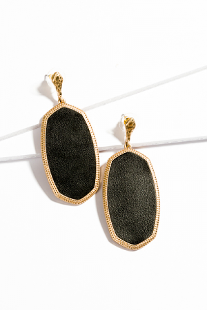Leather Hex Earring, Black