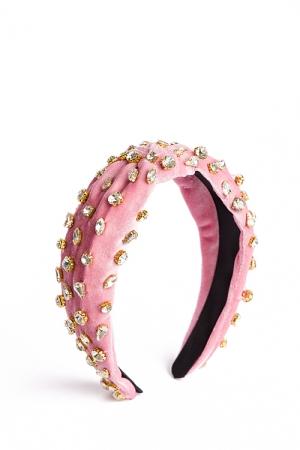 Jeweled Velvet Knot Headband, Pink