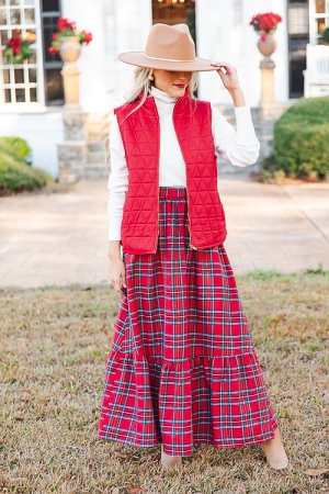 Tartan Maxi Skirt, Red