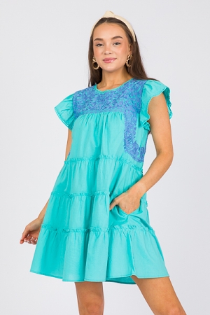 Emerson Embroidery Dress, Turquoise