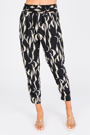Woven Feather Pants, Black/Ivory