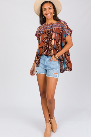 Aztec Embroidery Top, Multi