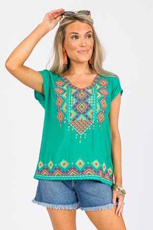 Danny Embroidery Top, Emerald