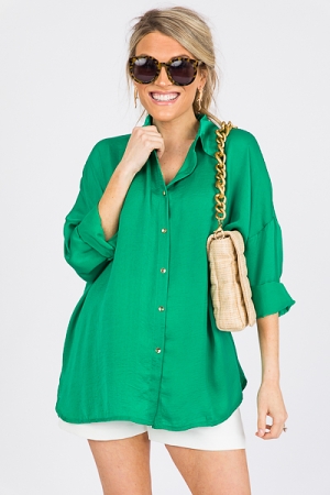 Drop Shoulder Button Up, Kelly Green