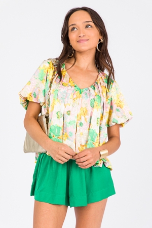 Blooming Bubble Blouse, Pink Green