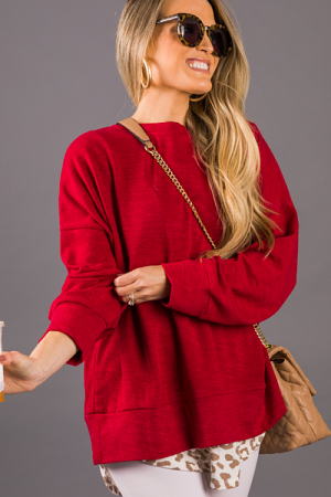 Box Out Solid Pullover, Cherry