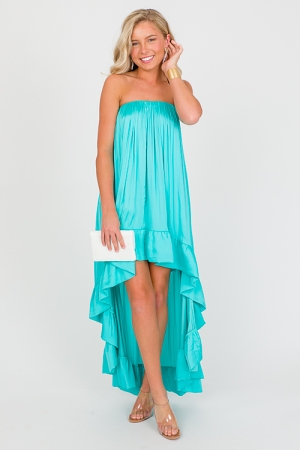 Ruffle Hem Hi Lo Dress, Turquoise