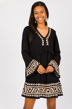 Directional Embroidery Dress, Black