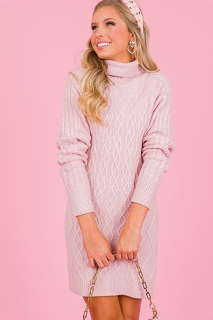 Cable Knit Sweater Dress, Pink