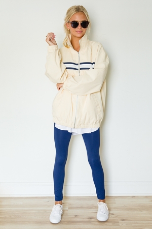 Stripe Detail Zip Jacket, Ivory