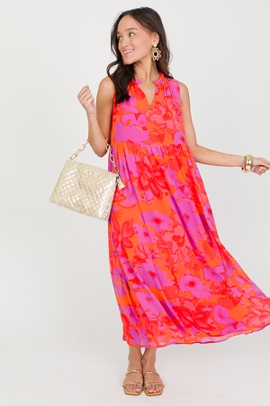 Afterglow Floral Maxi, Orange Red
