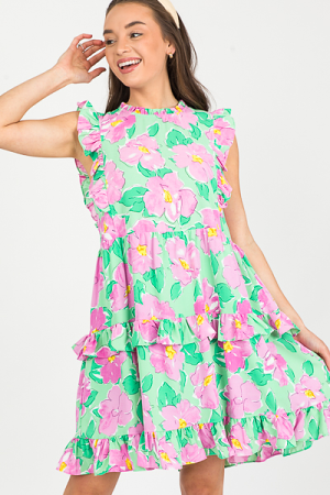 Painted Blooms Dress, Green