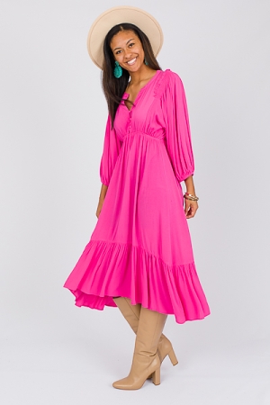 Penny Button Midi, Hot Pink