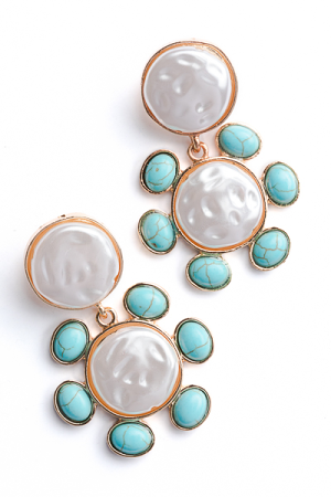 Pearl Stone Deco Earrings, Tortoise