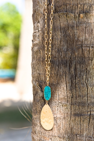 Stone & Teardrop Necklace, Turquoise
