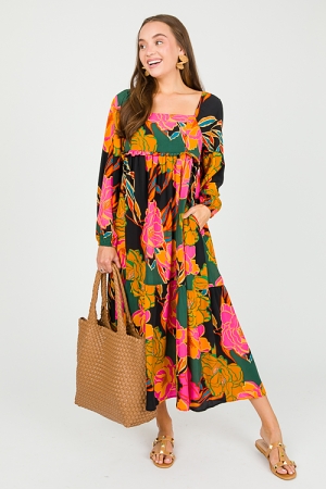 Bold Black Floral Midi
