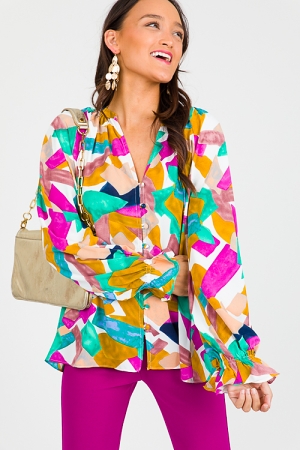 Geo Abstract Blouse, Navy Orchid
