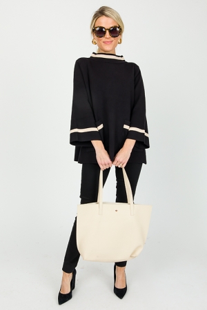 Stripe Trim Pocket Sweater, Black