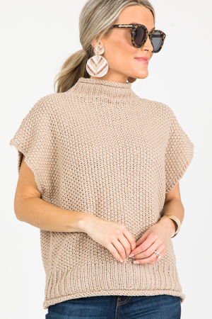 Drop Shoulder Mock Sweater, Lt. Mocha