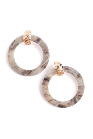 Acrylic Circle Earrings, Grey/Gold
