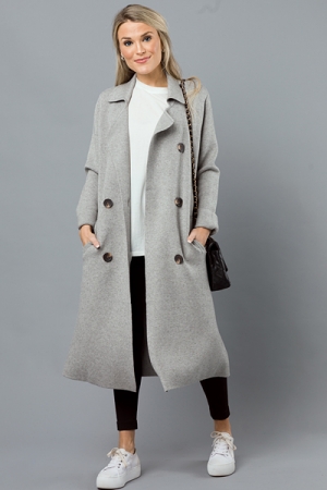 Belted Sweater Coat, Heather Grey