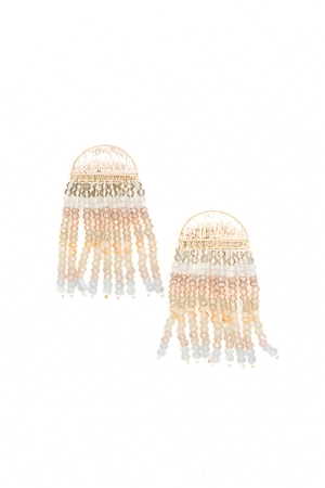 Beads Glass Tassel Earrings, Natural