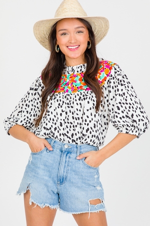 Dalmatian Embroidered Top, Ivory