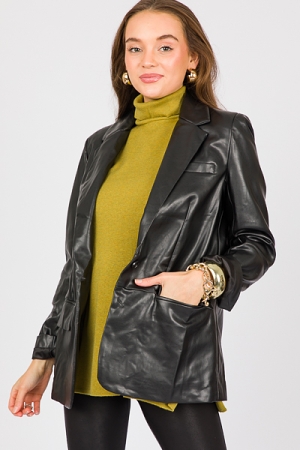 Regina Leather Blazer, Black