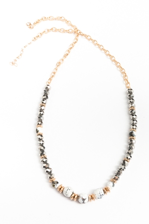 Stone & Glass Bead Necklace, Howlite