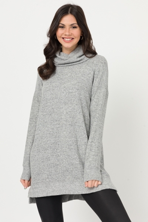 Cowl Neck Knit Dress, Grey