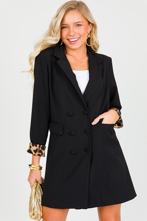 Cheetah Lined Button Jacket, Black