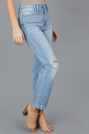 Distress Straight Jeans, Light
