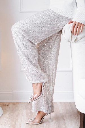 Sequin Pull-On Pants, Nude