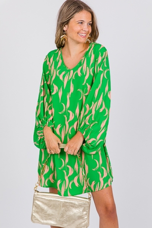 Feather Strokes Dress, Green