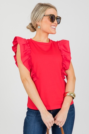 Ruffled Knit Top, Red