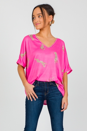 Leaping Leopards Soft Tee, Fuchsia
