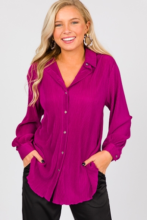 Pleated Button Down, Magenta
