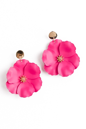 Flower Dangle Earrings, Fuchsia