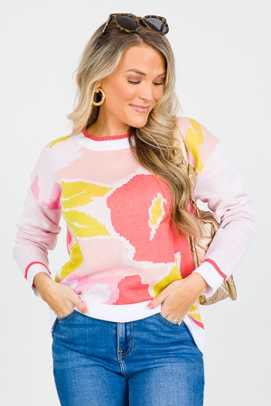 Nola Floral Sweater, Coral/Pink